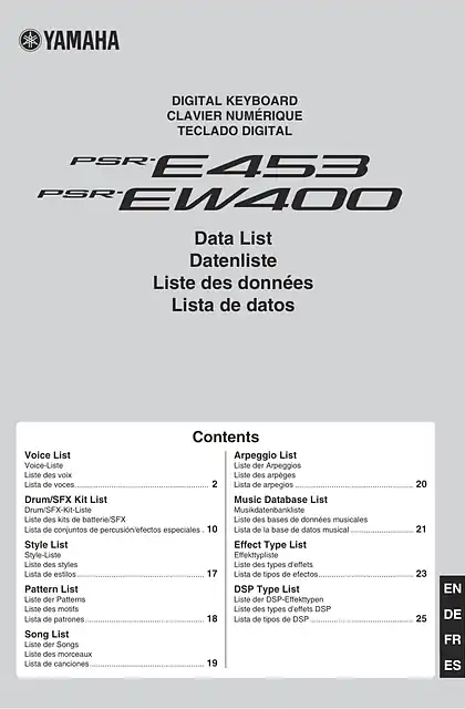 yamaha雅马哈PSR-E453_PSR-EW400 Data List